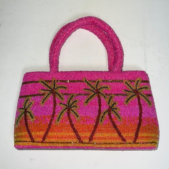Handbags - Palm tree sunset beaded purse handbag